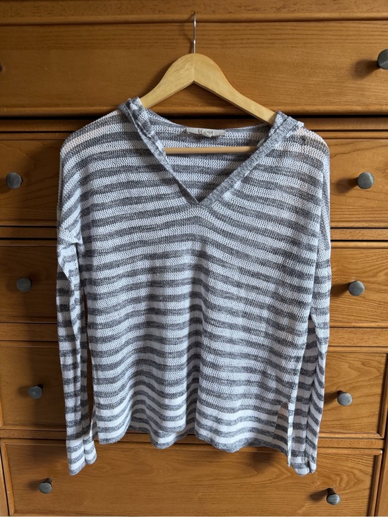 LOFT Tops - Loft Open Knit Hooded Striped Sweater Womens Size Medium Summer Beach Vacation